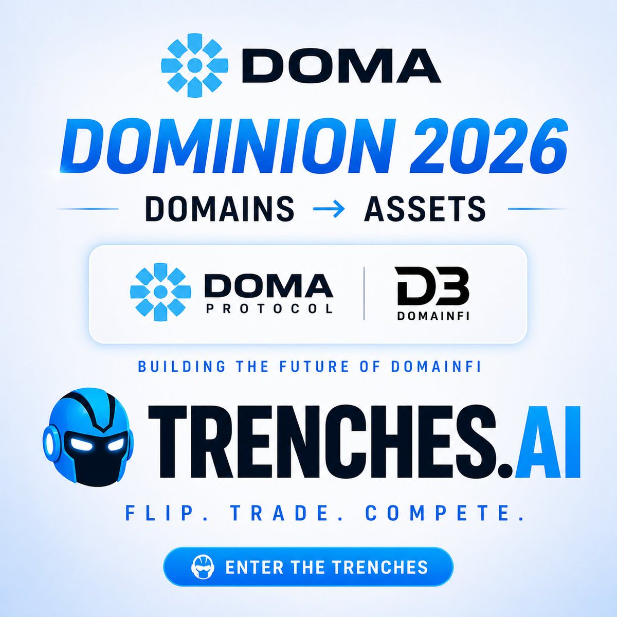 slimslim777777's tweet photo. 🚨 Dominion 2026 is live 🚨
Domains → Assets
@domaprotocol x @d3inc are pushing domains fully onchain
And https://t.co/4aviuxJ9Ar is where the game begins 🪖
Flip. Trade. Compete.
Who’s in the trenches?
#Dominion2026 #Doma https://t.co/jGoloDCFMN