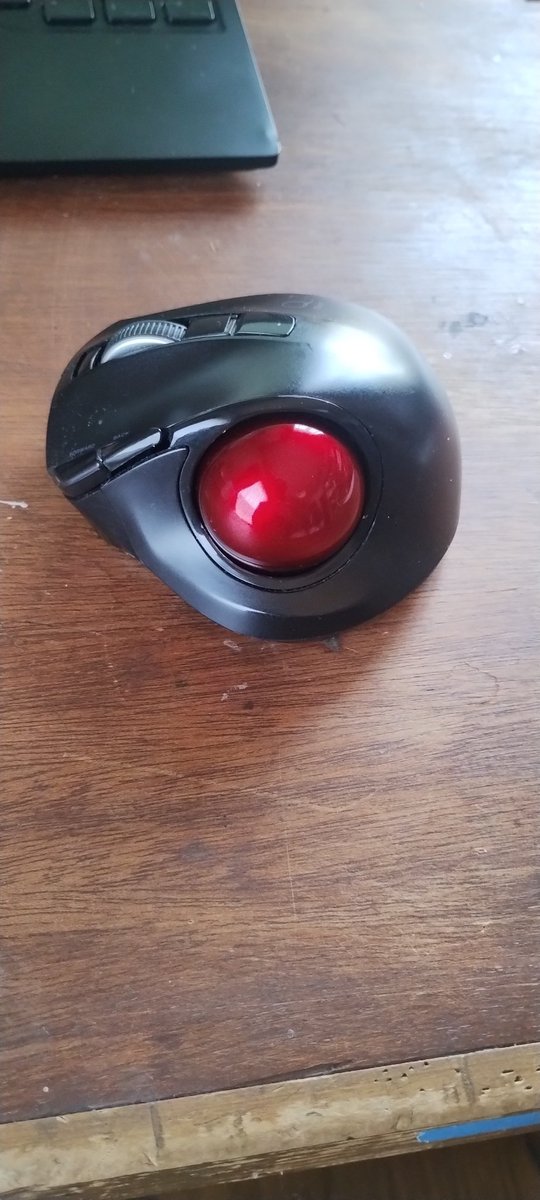 hotoku's tweet photo. ラップトップのトラックパッドが使いづらいので、トラックボールを借りてるんだけど、なかなか難しい。

なんで、世の中には、タイピングの練習サイトは出回ってるのに、ポインタデバイスの練習場所はないんじゃろ🙃 https://t.co/WgRQjUer0l