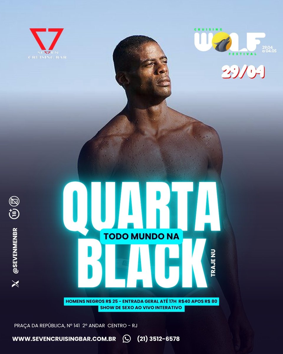 sevenbarbr's tweet photo. 29.04 TODO MUNDO NA BLACK🔞
"Cruising Wolf🐺 Festival"

Aberto todos os dias das 10h ás 22h
📞Tel: (21) 35126578
🟢 WhatsApp (21) 975202343
Praça da República 141 / 2do andar. Centro-Rj https://t.co/jL7gZdK4Nm