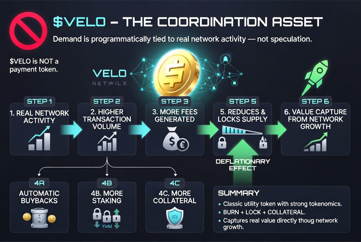 $VELO l <a href="/veloprotocol/">Velo Official</a> is not a payment token. 

$VELO is "A Utility Token" with strong tokenomics (burn + lock + collateral) designed to capture real value directly from network growth.

It is the coordination asset that holds the entire VELO NETWORK 🪐 together.

Its demand is