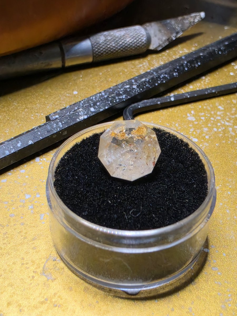 Patrick79513705's tweet photo. Finished a white topaz with what looks like pirite gold inclusions https://t.co/z87xMVZ80x