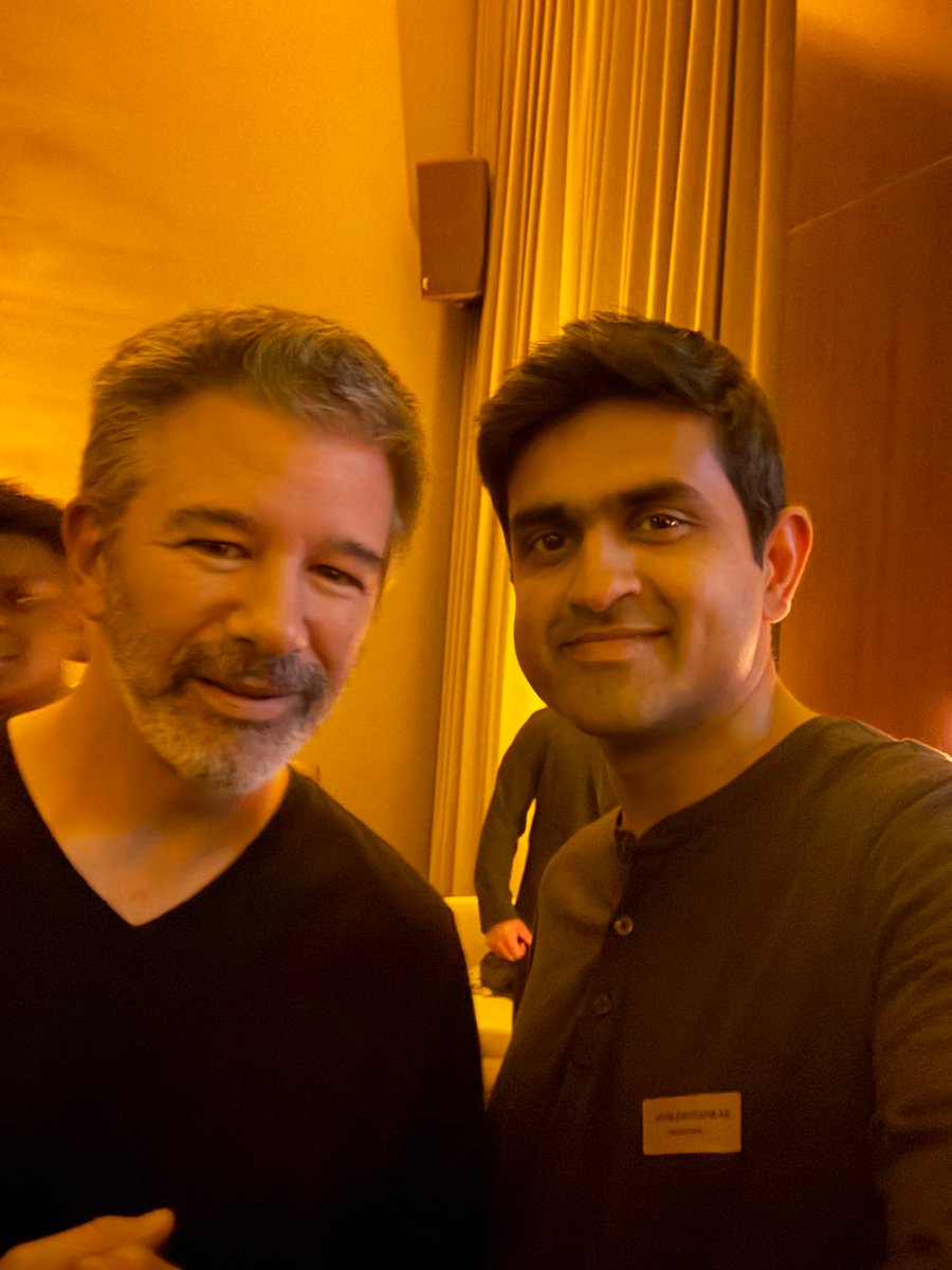 rvivek's tweet photo. I met ⁦@travisk⁩ for the first time last week during the Atoms launch. I remember feeling so sad to see Uber taken away from him and missed his presence. Glad to have him back. 

When you listen to Travis, your ambitions grow and scrappiness comes back. https://t.co/YVWABBudsO
