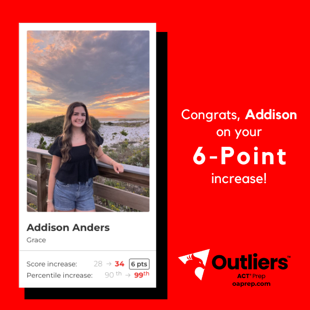 ACTprep's tweet image. Congrats to Addison Anders from Grace Christian Academy for increasing 6 points from a 28 to a 34! #act #college #actprep #ACT #tutoring #studentsuccess @GCARamAthletics @GCARamsBaseball @GCARamsMBB @GCARamsFootball