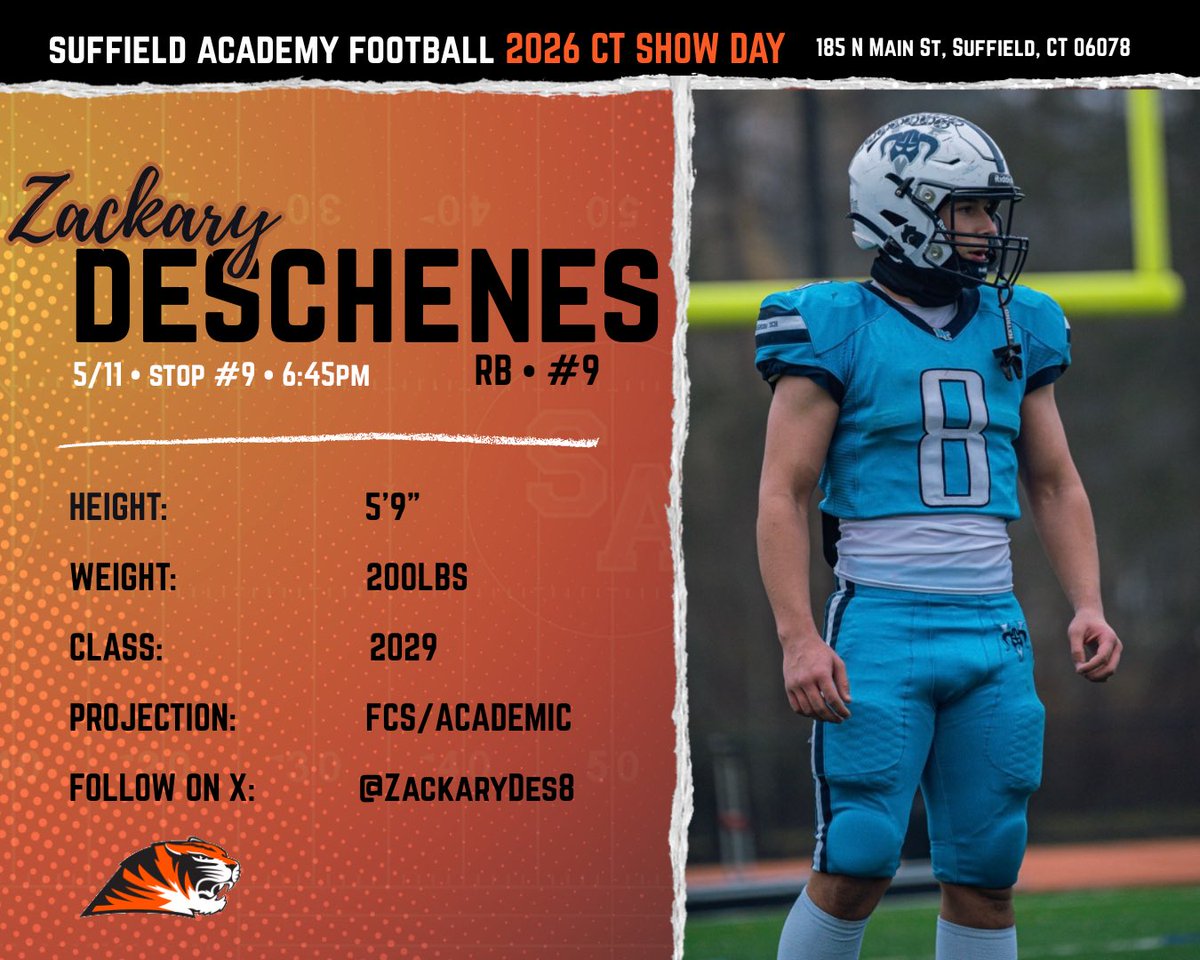 ZackaryDes8's tweet photo. Coaches - catch me and the squad at the Suffield Showcase 🗓 May 11 | ⏰ 6:45 PM
Ready to compete, build chemistry, and get after it.

@SuffieldFB @CoachDunbar_ https://t.co/isMKl4Y90f
