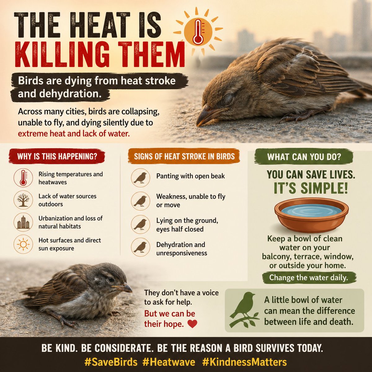 KAbhilasha01's tweet image. Please do something..@peta @IndianGov @narendramodi 
this is heart breaking . Somthing bigger then elections politics and party differences. 

#savebirds #HeatWaveTips