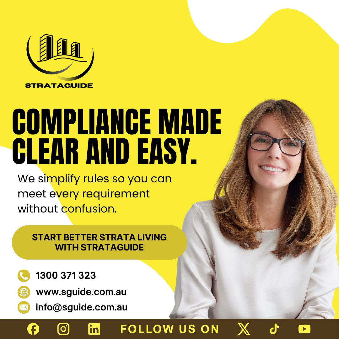 StrataGuide's tweet image. Clear compliance, zero confusion. Strataguide simplifies strata rules so you stay aligned, efficient, and stress-free every step of the way.

#StrataManagement #ComplianceMadeEasy #PropertyManagement #StrataSolutions