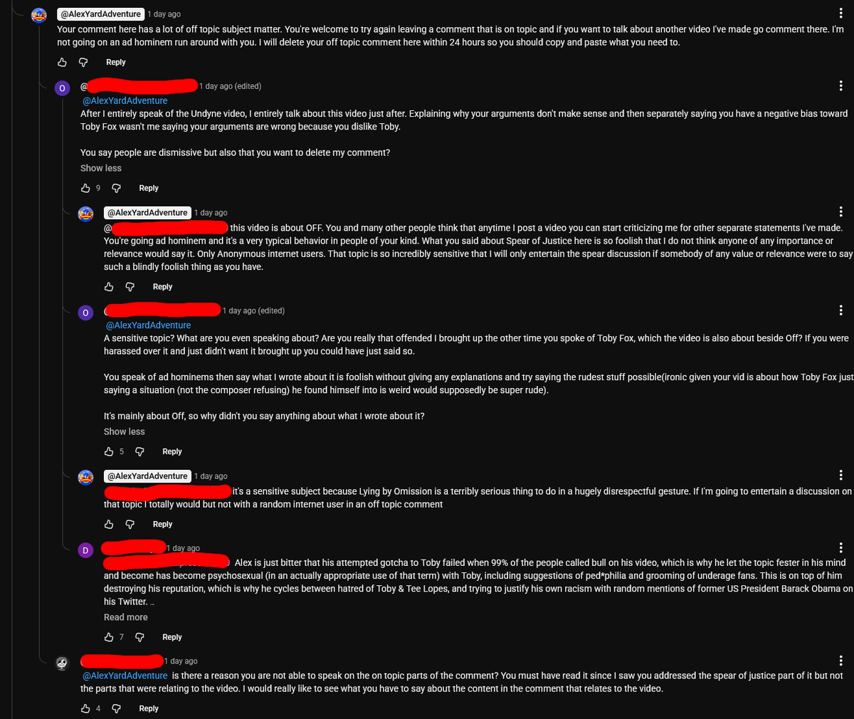 FrankLMV's tweet photo. In a mix of grift and spite, @AlexYardZone has announced he is going to dedicate the upcoming weeks to psychosexually obsessing over Toby Fox after most people shrugged the last time. People making attempts to actually talk with him have had comments deleted &amp; people blocked. https://t.co/oVoM7XuDy5