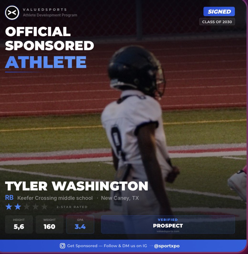 ThakidTy8's tweet photo. Tyler Washington  | RB | Class of 2030 | Keefer Crossing middle school 

Official Sponsored Athlete — Verified by @sportxpo

Get your own free athlete card:
https://t.co/ttBoA90C8t

#Recruiting #HighSchoolSports #SponsoredAthlete #ClassOf2030 #ValuedSports https://t.co/AfFpQW5kLA