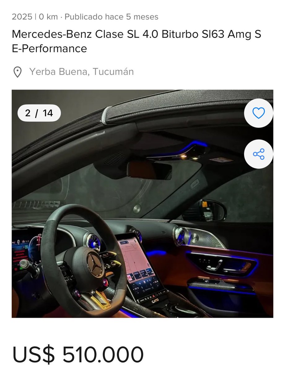 porqueTTarg's tweet image. "Tomás Mazza"

Porque se compró un Mercedes Benz SL 63 0KM, que en Mercado Libre está publicado en 510.000 dólares.