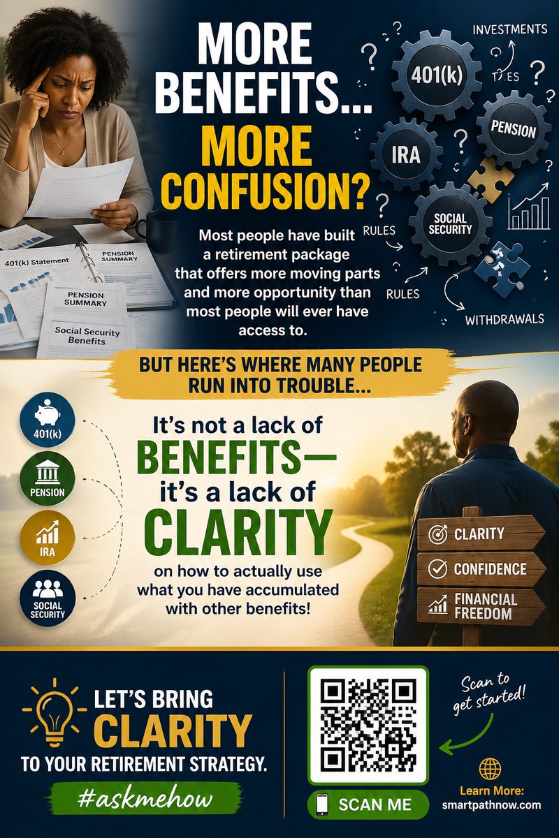 luvdogdesi's tweet photo. “Most retirement packages offer more moving parts and opportunities than many realize. The real challenge isn’t a lack of benefits; it’s the confusion over how to effectively use what you’ve accumulated alongside other benefits! 💡 #RetirementPlanning #FinancialLiteracy” #askmeh https://t.co/8ylUkj1IFi