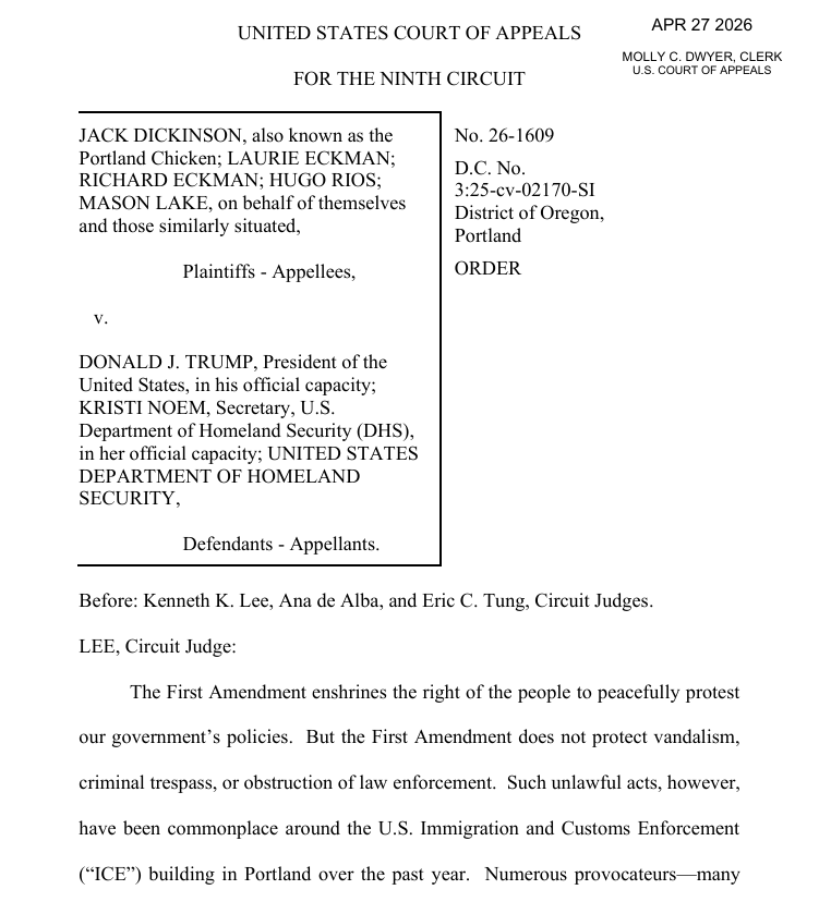 Breaking: The US Ninth Circuit Court of Appeals has ruled against anti-ICE protesters, issuing another block against a judge's order prohibiting federal officers from deploying crowd control munitions on protesters at the Portland ICE facility.

The three-panel decision, issued