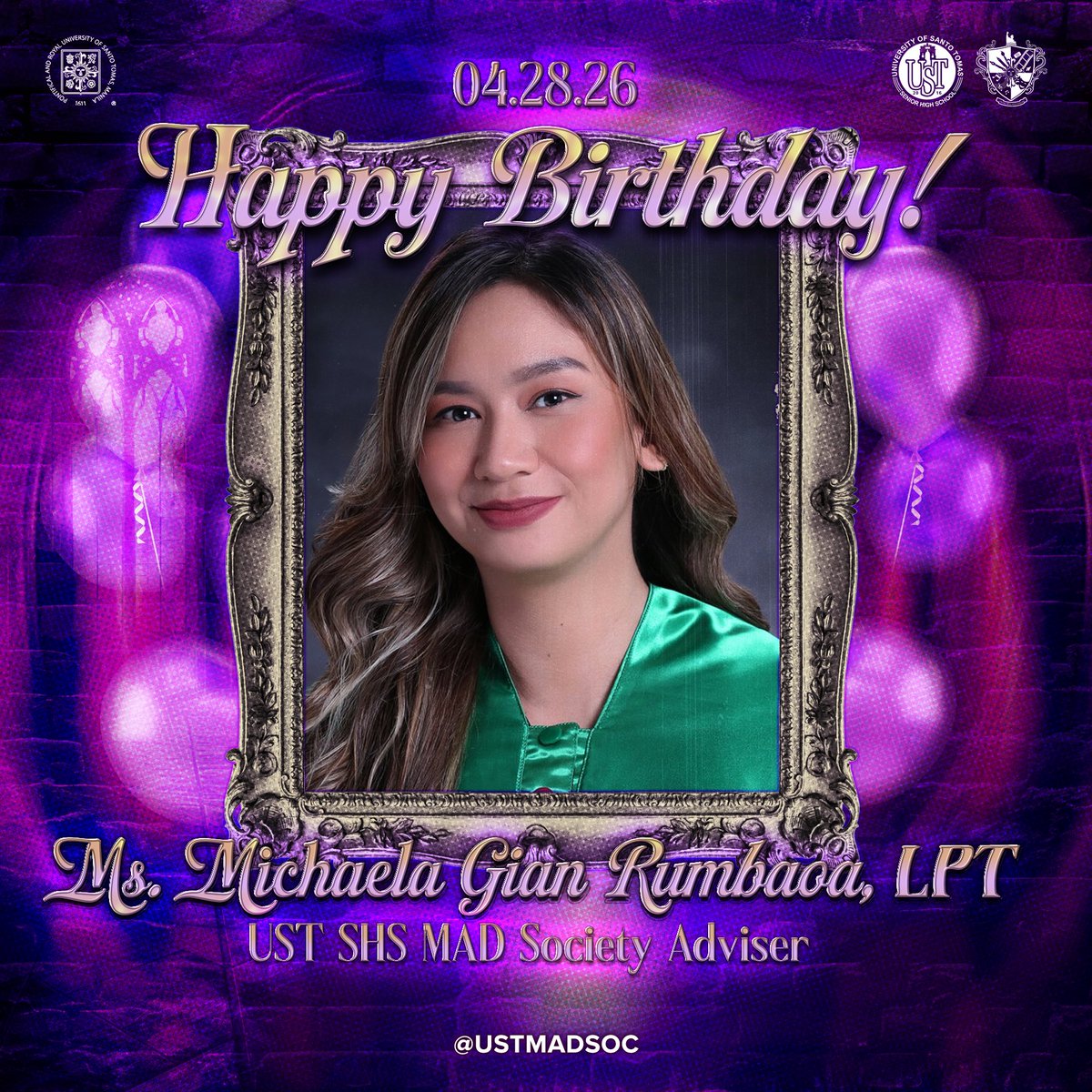 ustmadsoc's tweet photo. Happy Birthday to our Adviser, Miss Ella! 🛋️

To the one who always guides us and keeps us focused on our artistic pursuits and dreams, may this special day bring you the same happiness and inspiration you provide. https://t.co/dNnIgRfiXi