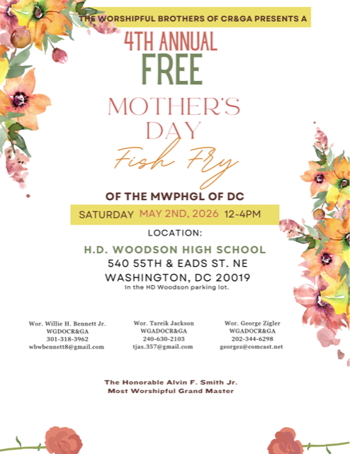 MWPHGLofDC's tweet photo. 4th Annual FREE Mother's Day Fish Fry | Saturday, May 2nd | 12-4pm | H.D. Woodson High School https://t.co/lMWYERxHDr