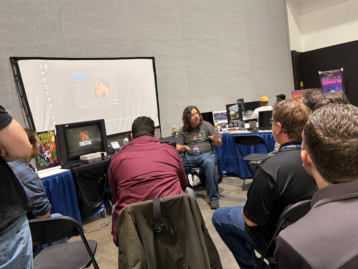 dale_coop's tweet image. At Midwest Gaming Classic, we had the chance to see a presentation of the upcoming Retro Game Forge, the NES (and more) game dev tool by @New8bitHeroes… lots of wow moments! It’s coming soon.
I can’t wait! 😍

#NES #homebrew #nesdev #NESmaker #indiegames #gamedev #ファミコン