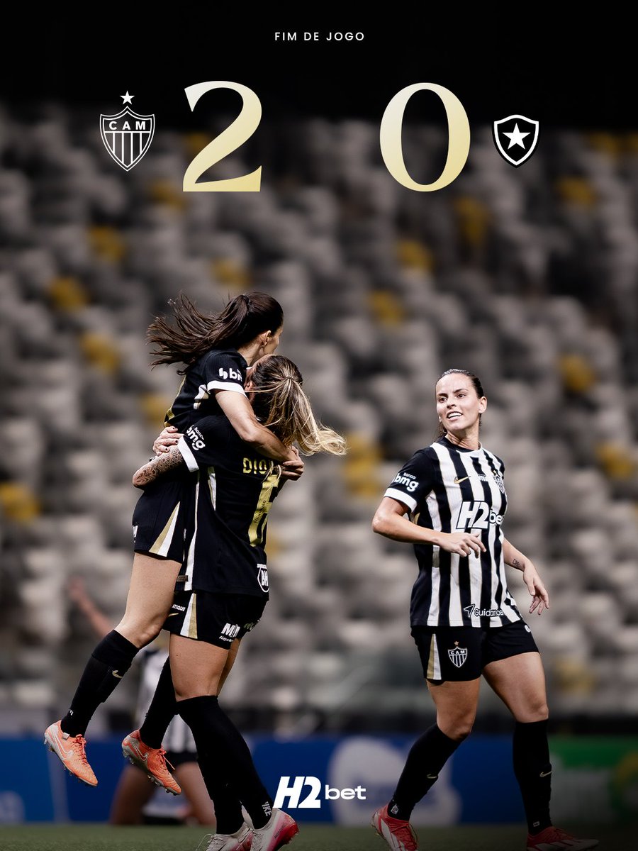 FIIIIIIIIIM DE JOGO! 🐓🏴🏳️

Com um gol em cada tempo, as #Vingadoras vencem o Botafogo na <a href="/ArenaMRV/">Arena MRV</a>!

Atlético 2x0 Botafogo.

⚽️ Pimenta e Isa Freitas marcaram para o #Galo! 

As #Vingadoras voltam a campo no dia 01/05, contra o Fluminense, em casa!

#VamoVingadoras #CAMxBOT🏴🏳️