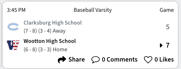 MoCoBaseballLog's tweet photo. Big day for Cyrus Kaz. The senior goes 3 for 4 with a HR. Hunter Sullivan keeps the Patriots in it on the bump vs. a previously hot Clarksburg team. Now only 1 game back of Rockville for the 3 seed in the 3A West II https://t.co/zlMciCMEgl