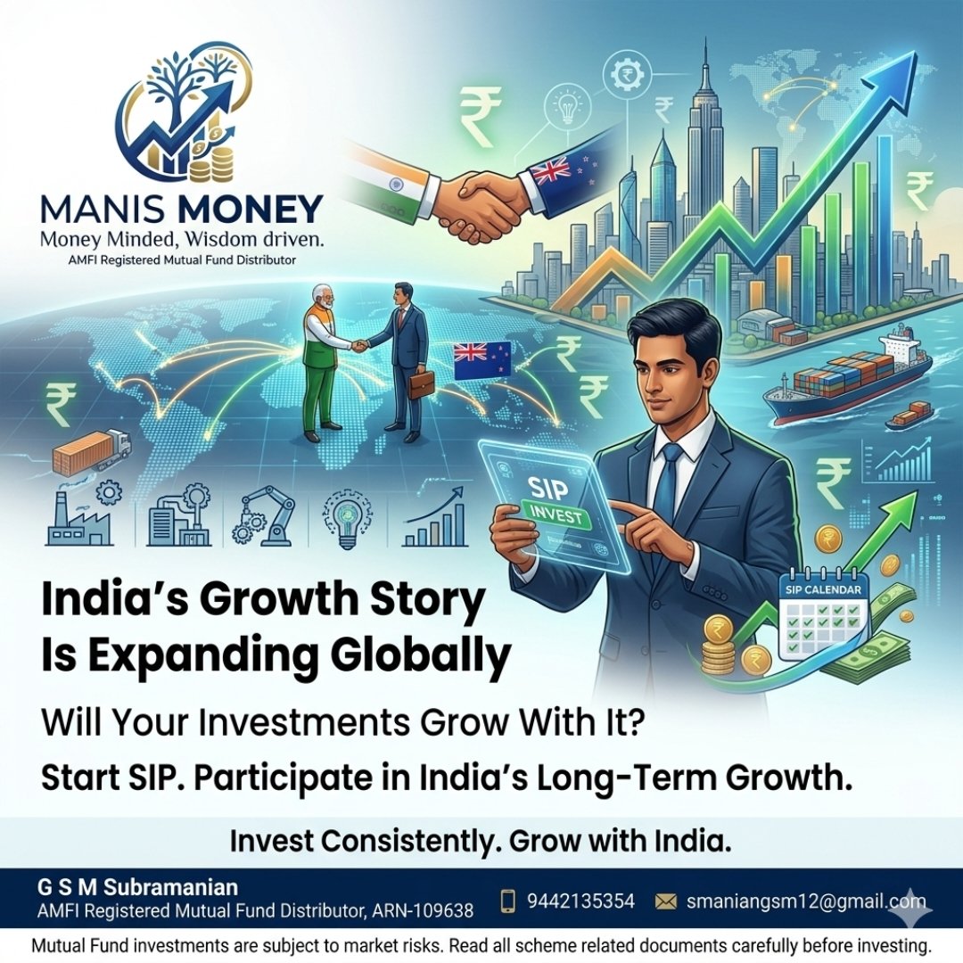 smaniangsm12's tweet image. India–New Zealand FTA opens new growth opportunities for India!
Start a SIP (Systematic Investment Plan)
Mutual Fund investments are subject to market risks. Please read all scheme related documents carefully before investing
#SIP #MutualFunds #IndiaNewZealandFTA #WealthCreation