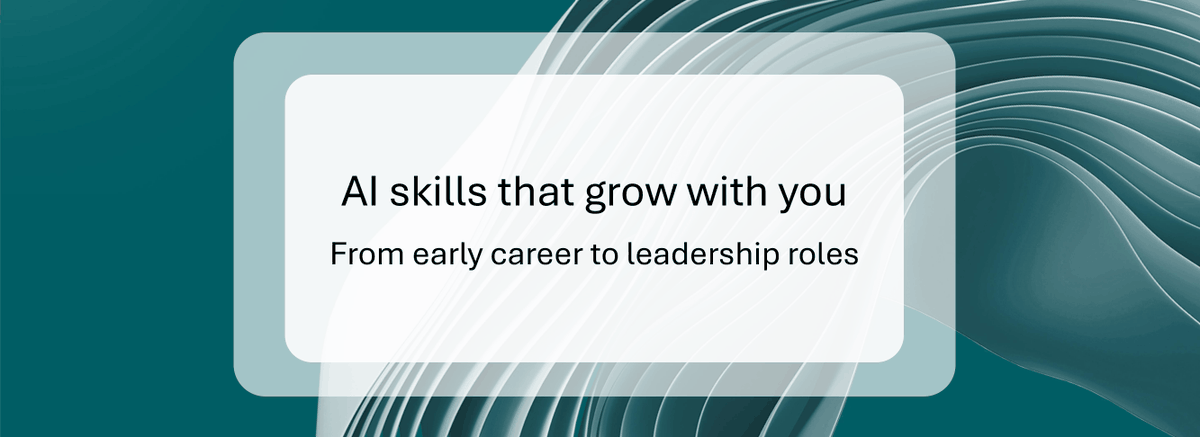 MicrosoftLearn's tweet photo. From your first role to leadership, AI can help you learn faster, communicate more clearly, and make better decisions.
This blog shows how business users apply AI at every career stage:
• Early career: ramp up faster, build confidence, and draft clearer work
• Mid-career: scale your impact, align stakeholders, and streamline workflows
• Leadership: spot patterns, pressure-test strategy, and coach more effectively

You’ll also find guidance on AI Skills Navigator, with role-based training to keep building the right skills for what’s next.
👉 Read the blog: https://t.co/FgGkuP32zW