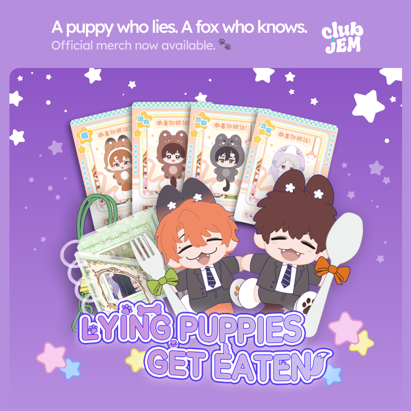 Club_JEM's tweet photo. Lying Puppies Get Eaten🐾 

Ryu &amp; Rio's official merch is finally here!
Pre-order now &amp; save 10% — ends May 19! 🦊🐶
📦 Ships: July 2026
👉 https://t.co/0YaJUZQwor

#Tappytoon #ClubJEM #BL  #LyingPuppiesGetEaten https://t.co/C73p8eNf7h