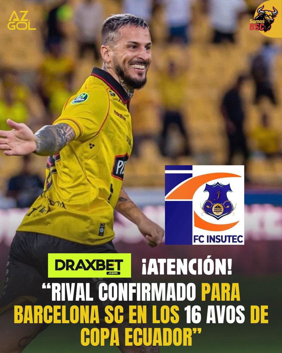 azgol_ec's tweet image. ¡RIVAL CONFIRMADO PARA COPA ECUADOR! 🏆🇪🇨⚽️

El cuadro torero se enfrentará a FC Insutec en una llave que promete mucha emoción donde el Ídolo buscará avanzar a la siguiente fase del torneo.

#copaecuador #bsc #barcelonasc
