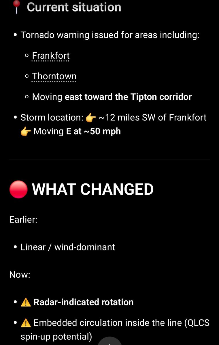 HEIS_Tswvlis's tweet image. 🌪️ #CPSIS — #TORNADO #WARNING UPDATE (#TIPTON / #FRANKFORT CORRIDOR)

Take shelter now.

4/27/2026
#SevereWeather