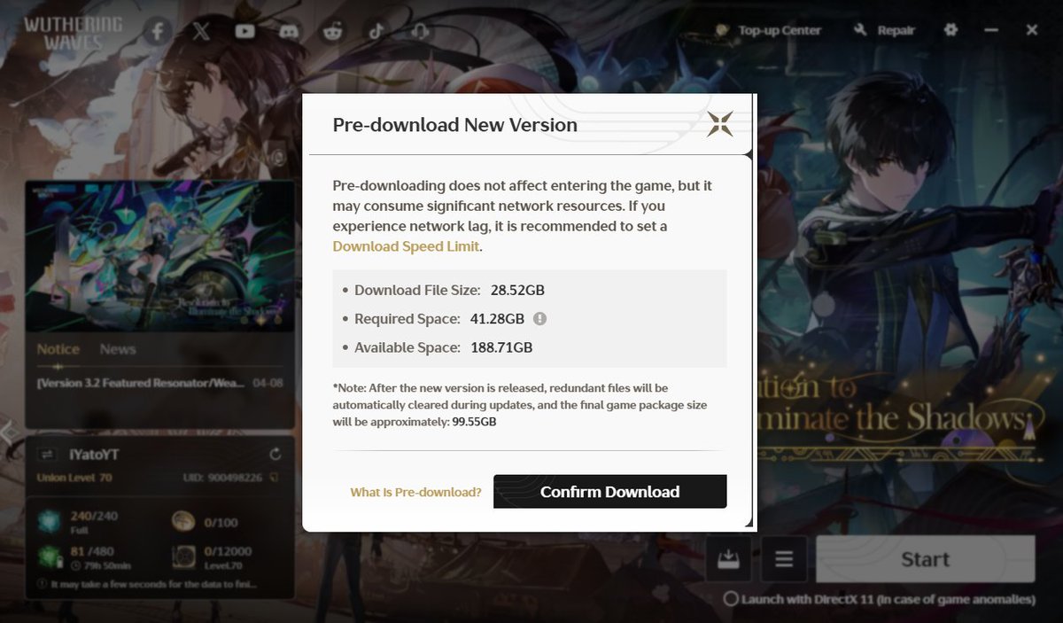 iKaito_1's tweet image. Wuthering Waves 3.3 Pre-Download is Live

&amp;gt; 28.52 GB

#WutheringWaves #Gacha