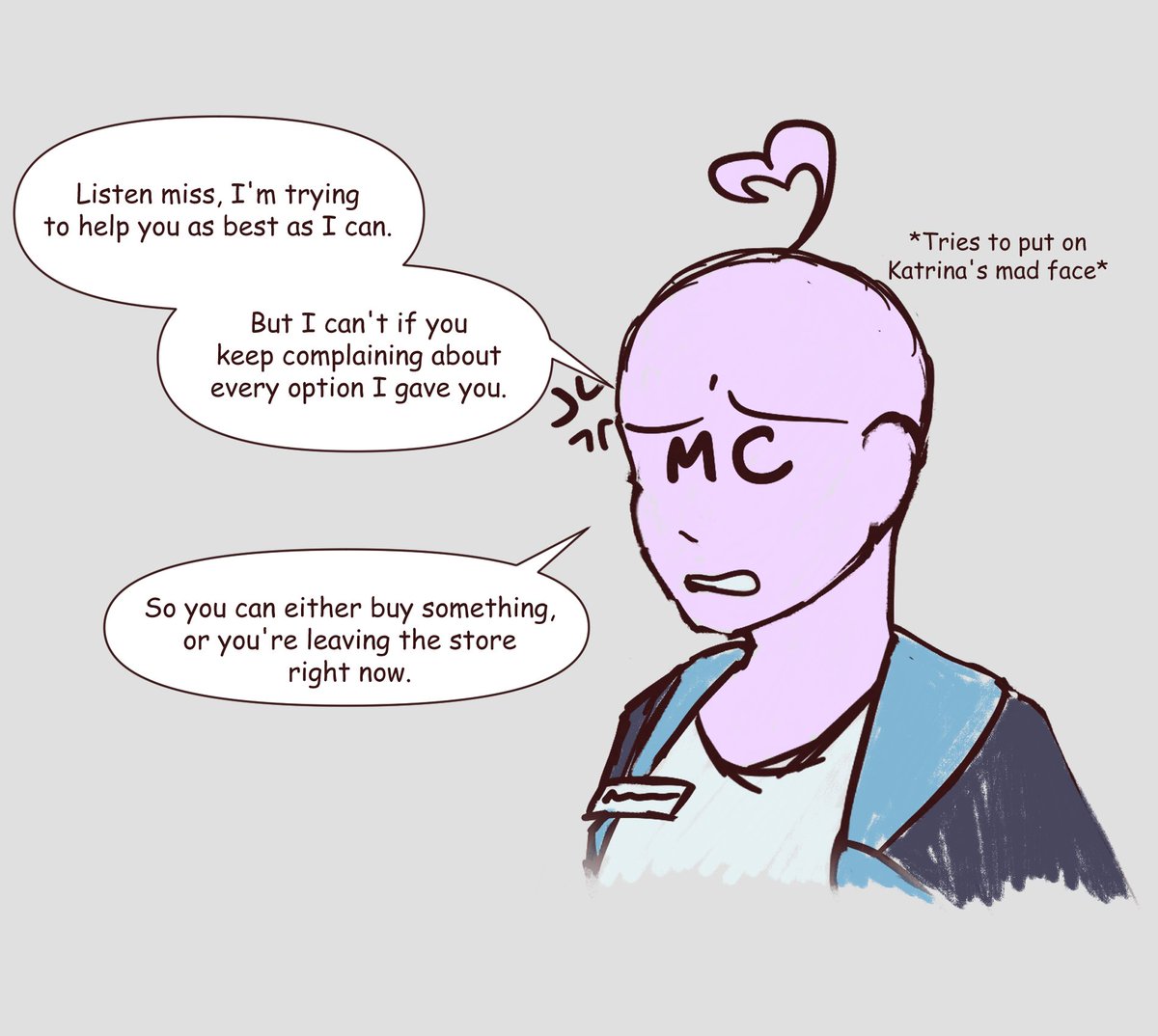 TqfoxStudio's tweet photo. Ms. Katrina is so confident!🩵🩵 Maybe that's what makes the customers afraid of her? (4/7)

#visualnovel #otome #doodle https://t.co/LROei7Lxi3