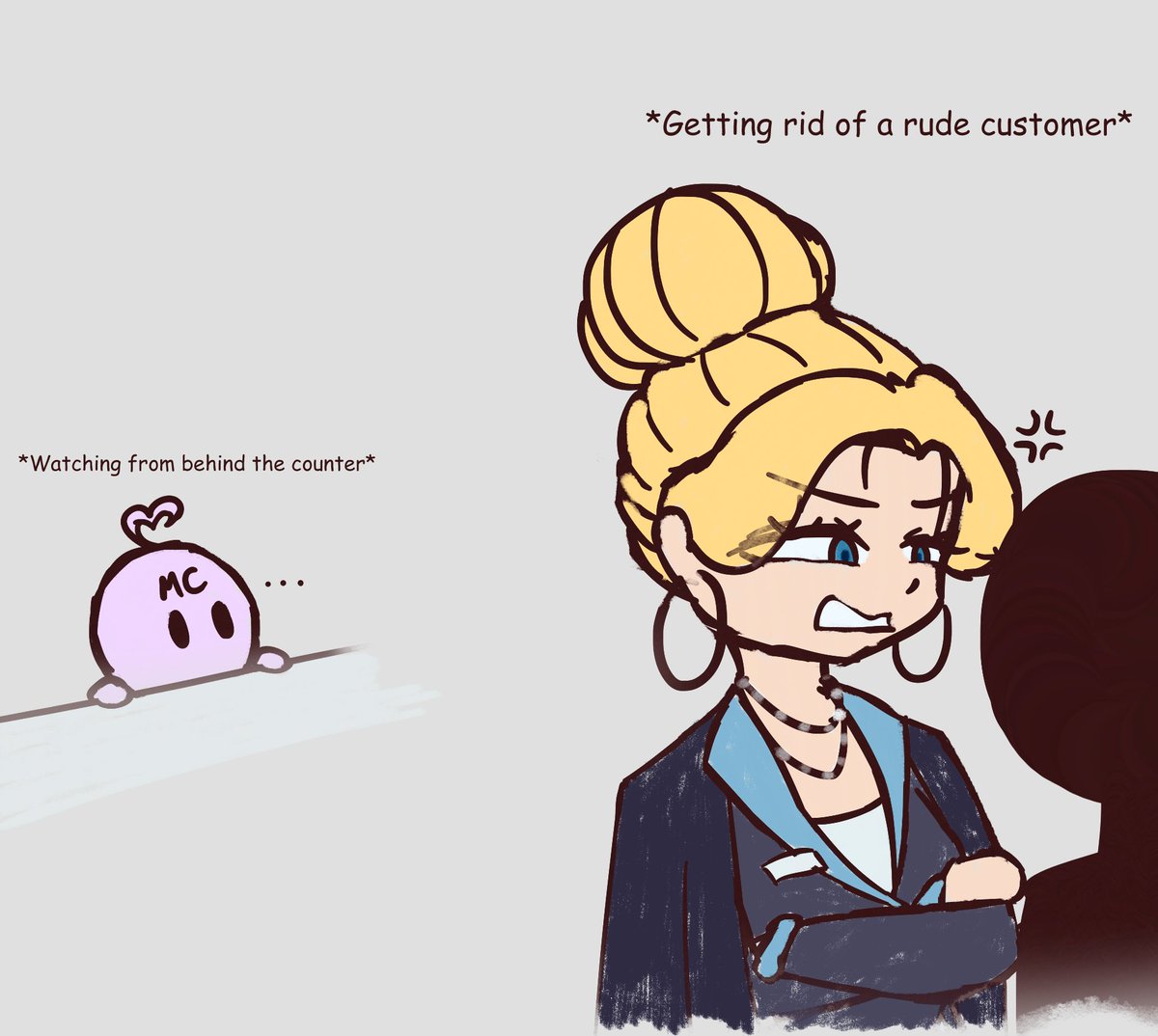 TqfoxStudio's tweet photo. Ms. Katrina is so confident!🩵🩵 Maybe that's what makes the customers afraid of her? (4/7)

#visualnovel #otome #doodle https://t.co/LROei7Lxi3