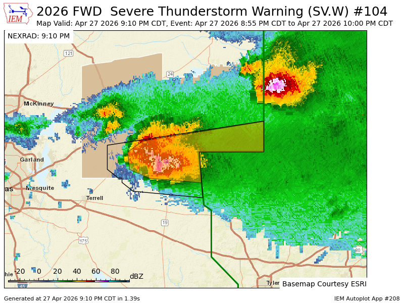 FWD updates Severe Thunderstorm Warning [wind: 60 MPH (RADAR INDICATED ...