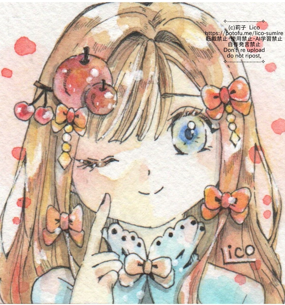 dreaming
（水彩・ミリペン、2026年4月、5.5cm角、ランプライト水彩紙）
 #イラスト  #水彩