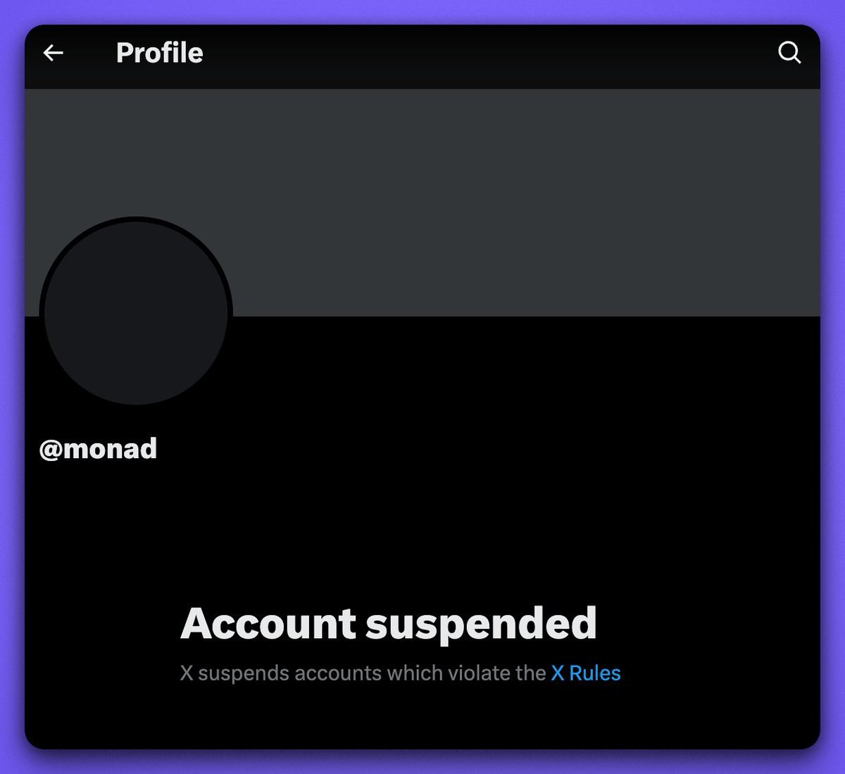 monad $MON account got suspended.

the valuation did not.