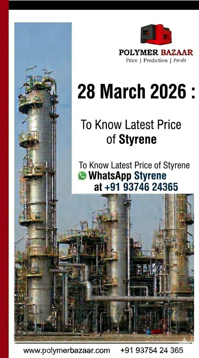 POLYMERBAZAAR's tweet image. 🅿️🅱️

▶️ #Styrene Offers

⏺#CFR China: Assessed as,
⏺#FOB Korea: Assessed as,

🆕To know Use AutoWhatsapp
🔹 Click: bit.ly/3HPSkuy
                    OR
🔹Click: wa.me/919374624365
✔ Either Send Text: Styrene
✔ Or Send Numeric:10