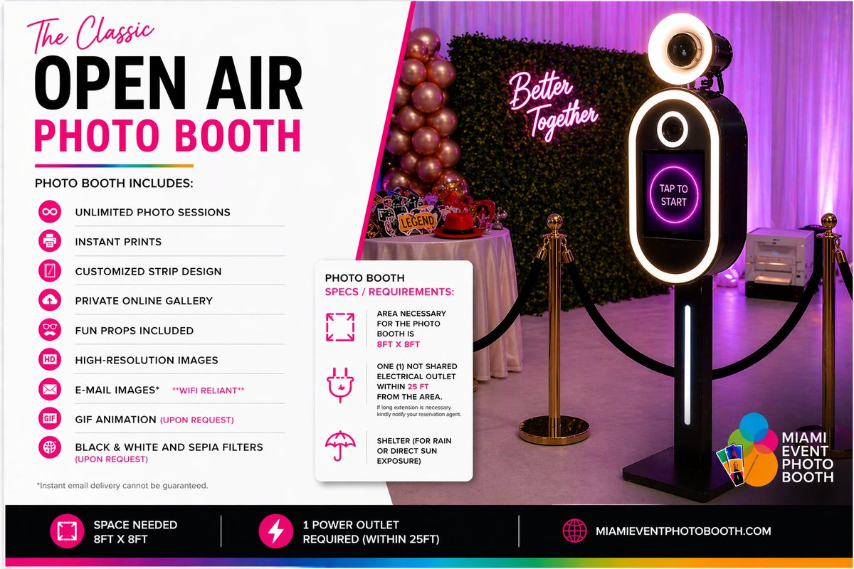 PhotoboothMIA's tweet photo. Open Air Photo Booth Package ✨

Unlimited photo sessions, instant prints, customized strip designs, and all the fun your event deserves 📸

Make it truly yours—choose your theme, personalize your layout, and create a setup that matches your vibe from start to finish. https://t.co/Fi21761DPd