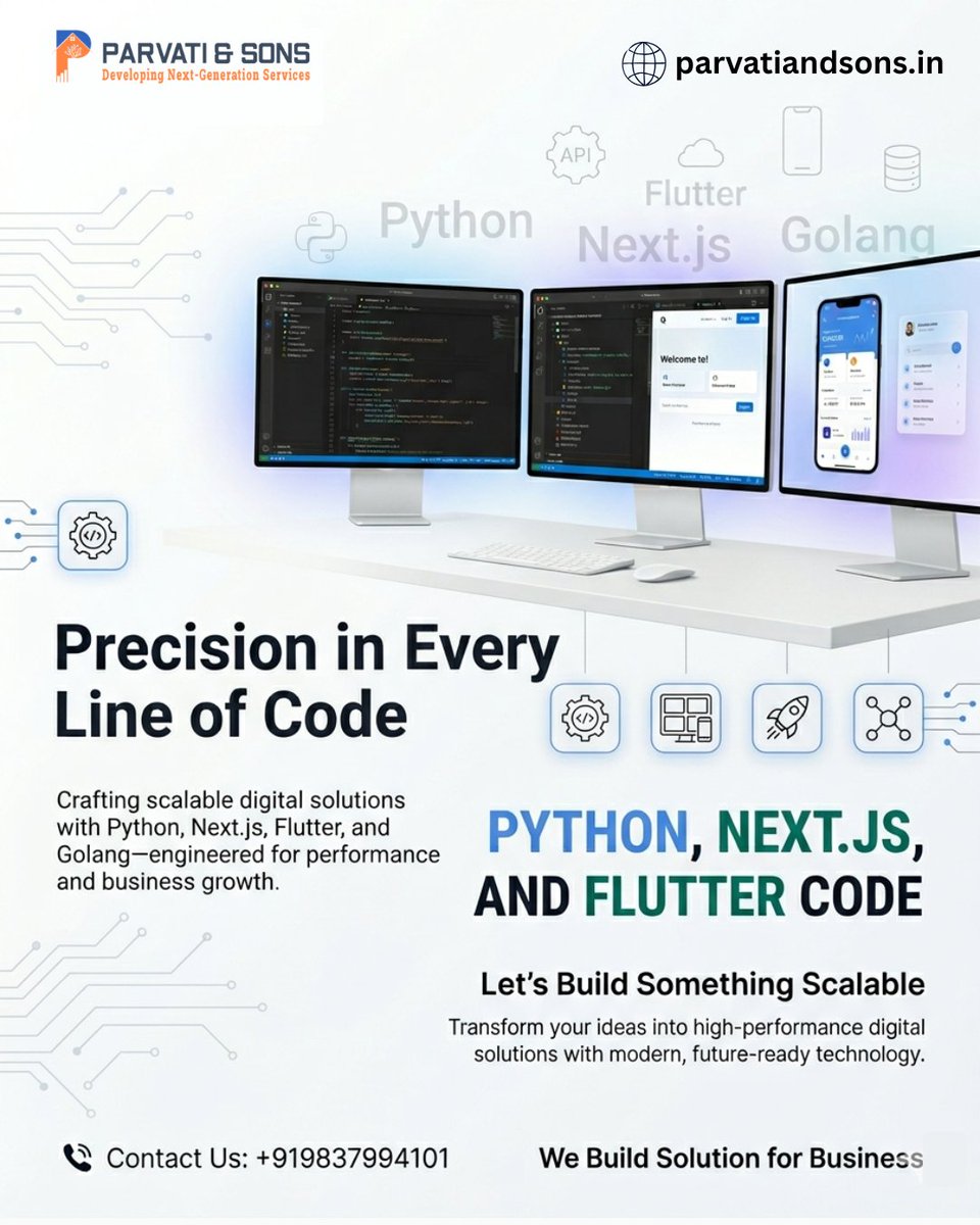AndParvati's tweet image. 🚀 Build smarter apps with Parvati and Sons—expert Python, Next.js &amp;amp; Flutter solutions to power your digital growth! #ParvatiAndSons #WebDevelopment #AppDevelopment #Python #NextJS #Flutter #TechSolutions #DigitalGrowth