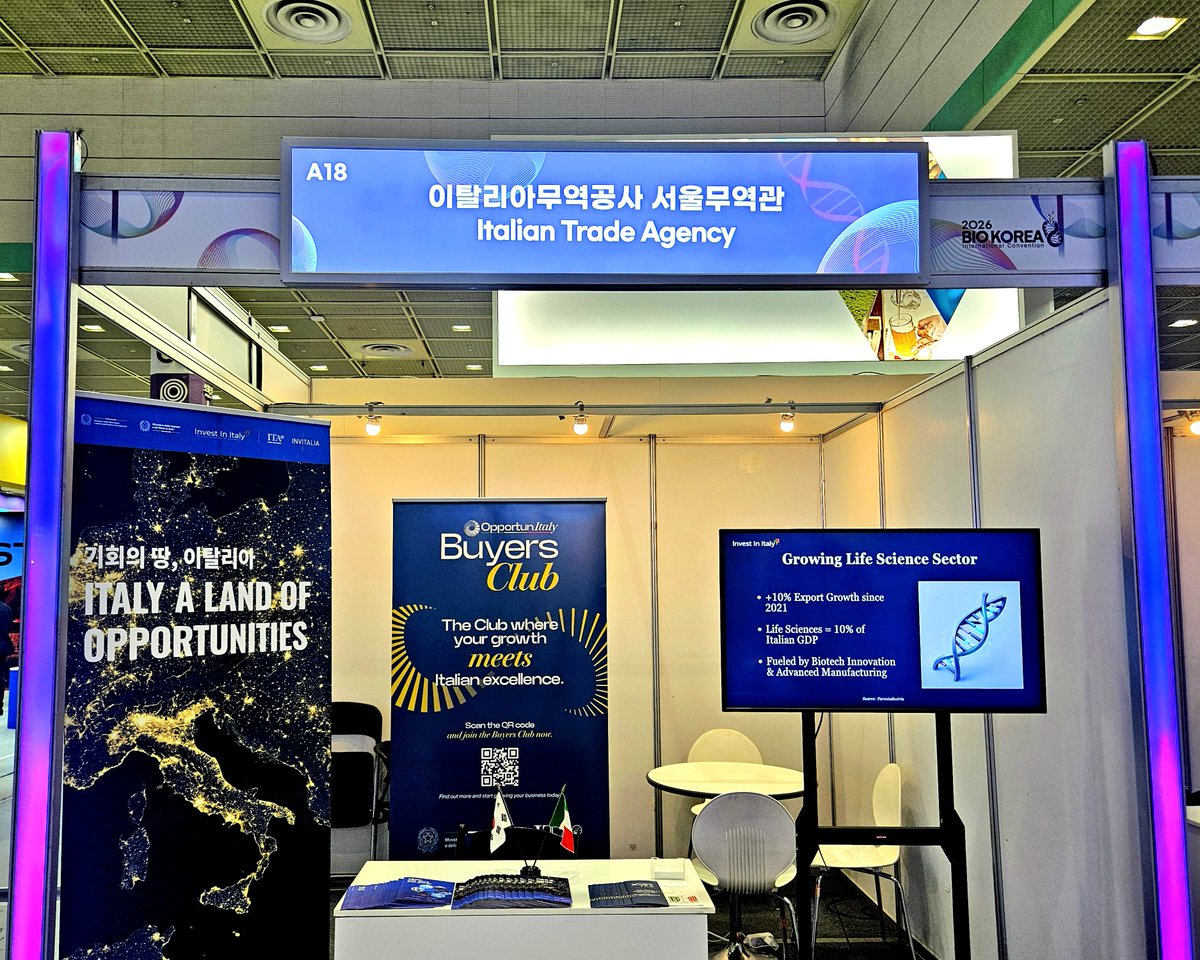 ItaSeoul_'s tweet image. 🇮🇹 ITA Seoul @ Bio Korea 2026
We are now live! 🎉
📍 Booth A18
📅 Apr 28–30, 2026
⏰ Apr 28–29: 10–17 / Apr 30: 10–16
📌 COEX C Hall, Seoul
Discover Italy’s biotech &amp;amp; pharma ecosystem and explore FDI opportunities &amp;amp; partnerships 🤝🧬
#BioKorea2026 #ITASeoul #FDI #Biotech