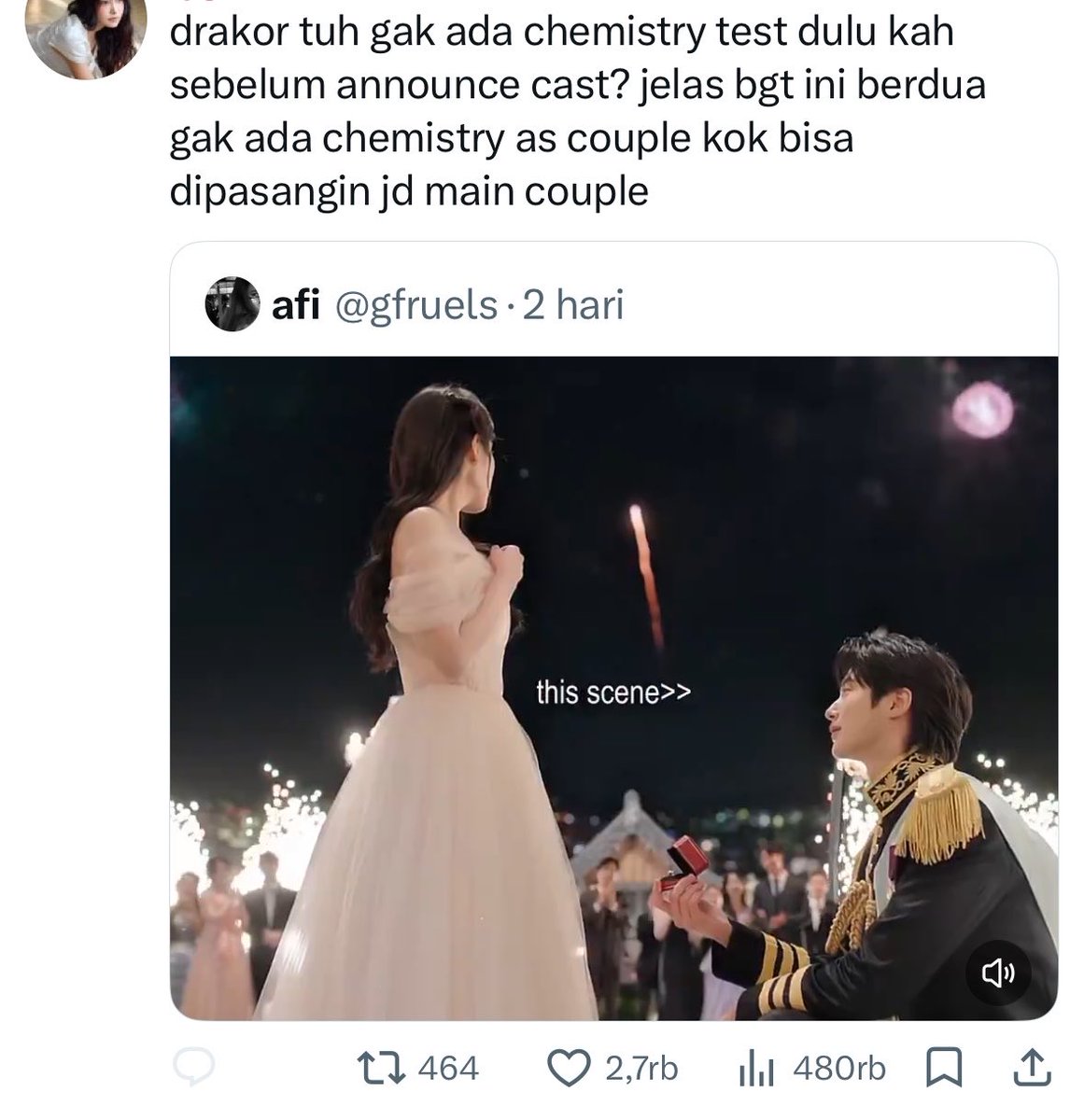 tsoneup's tweet photo. kenapa yaaa banyak yg bilang ga ada chemistry😭 aku nontonnya oke oke aja sihhh, seru drakornyaa, bikin penasara. juga next episode bakal gimana🤔 https://t.co/YSRI9Drra5