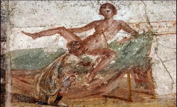Ancient Roman man lounged about during sex. It’s the woman’s job to please! Stay on bottom