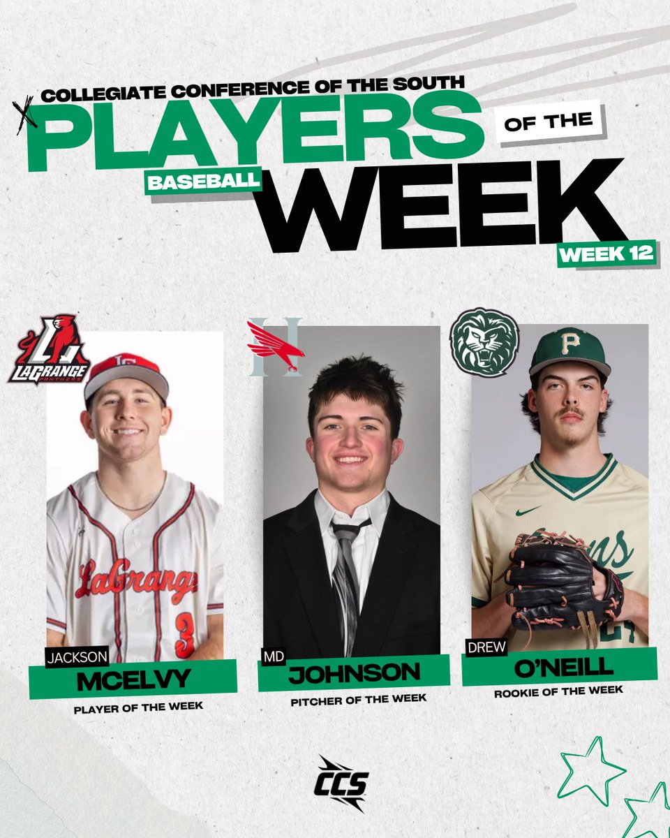 CCofSouth's tweet image. ⚾️ WK 12 | CCS Baseball Players of the Week

PLAYER: Jackson McElvy, LaGrange

PITCHER: MD Johnson, Huntingdon

ROOKIE: Drew O’Neill, Piedmont

🔗 : Link in Bio!

⚾️ | #CCS | #CCSBSB