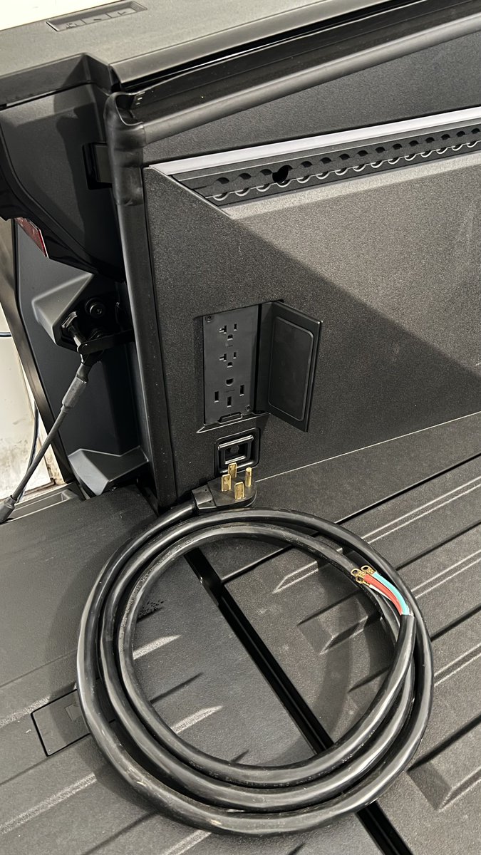 ItsGotElectroly's tweet photo. @RevanthGoshika @cybertruck https://t.co/M5PyZS7ojB

Explain to me like a 5yr old why I need a 💸 “bidirectional charger” when I simply took a NEMA 14-50 and wired it to my house subpanel via mains circuit breaker w/ interlock?

240v 40A = 9,600 watts. Runs my 3-ton HVAC, no sweat. 😅

🫶 my Cybertruck!