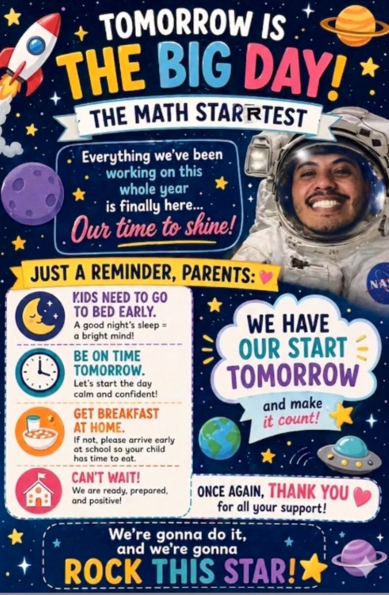 MrRomero0's tweet image. Can't sleep! Tomorrow is my first STAAR test as an educator.
Nervous, but mostly excited to see
my students shine.
#STAARReady #TeacherLife #BigDay