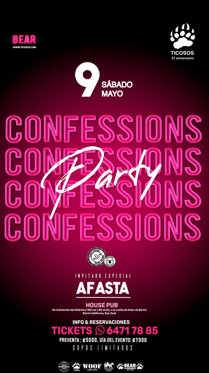 TICOSOS's tweet photo. CONFESSIONS
Prepárate para una noche donde el misterio, el glamour y la reinvención se encuentran…
🎫VENTA EN LÍNEA (Disponible) Entradas por medio de SINPE #whatsapp 6471 78 85 https://t.co/IThAFtWFfT