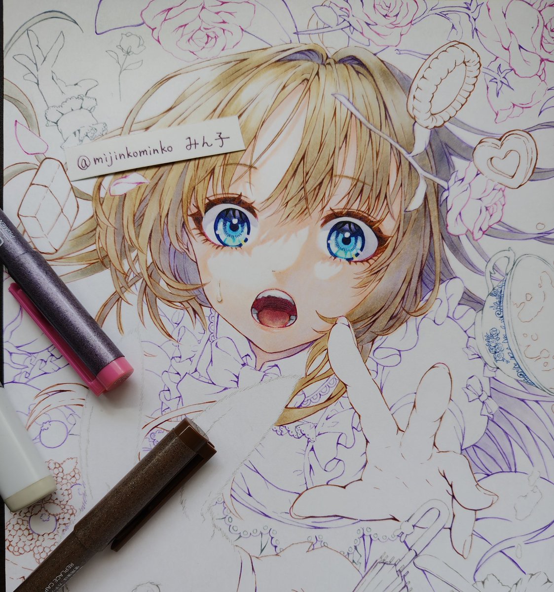 アリスの線画、たくさんの方に見てもらえて嬉しいです!
まだまだ修正箇所ありますが、今日はここまで進みました
#コピック
#アナログ画