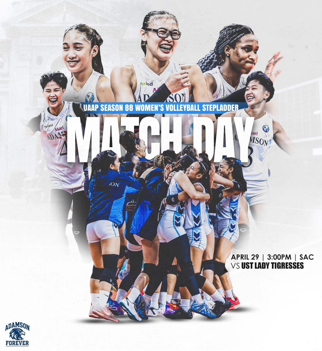 Let’s support our Adamson Lady Falcons 💙

Support the Lady Falcons as they take on UST for a chance in the stepladder.

📸 The Adamson Chronicle | The UAAP

#UAAPSeason88 #LabanAdamson #AdamsonLadyFalcons