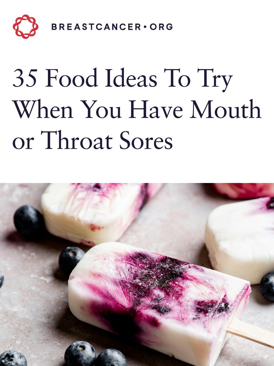 Breastcancerorg's tweet image. Chemotherapy, radiation therapy, and some targeted therapies can cause mouth or throat sores that make eating difficult. Choosing soft, cool foods may help ease discomfort—here’s what to eat and what to avoid: bit.ly/4cPtoDB

#Nutrition #CancerSucks #BreastCancer #Chemo