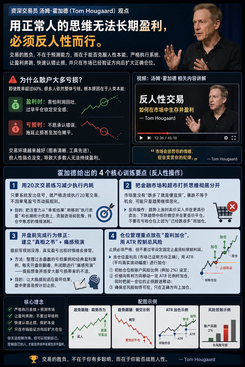 👉 Tom Hougaard 的本质不是“反人性”，而是“用制度替代情绪”。