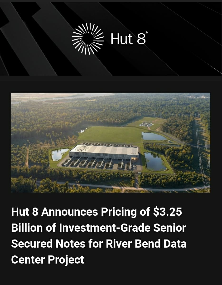 meowmeowdj's tweet image. $HUT Hut 8 Announces Pricing of $3.25 Billion of Investment-Grade Senior Secured Notes for River Bend Data Center Project

hut8.com/news-insights/…