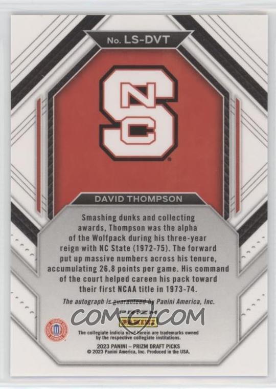 LimitedCards's tweet image. 🏀 HALL OF FAME AUTOGRAPH CARDS 🏀

💵 Our most recent sale on @CheckOutMyCards:

2023-24 Panini Prizm Draft Picks Legacy Signatures Green Prizm #LS-DVT David Thompson

North Carolina State Wolfpack ACC

💰 SOLD FOR $11.99 💰

Much more available on COMC here: