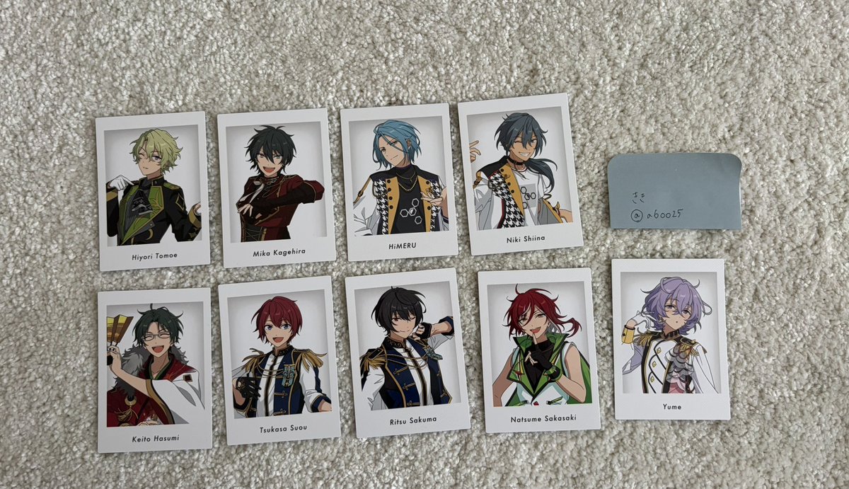 a6oo25's tweet photo. 【交換】あんスタ10th ぱしゃっつ 特典

譲：画像参照

求：10th→忍、千秋、こはく、ニキ、なずな、夏目、つむぎ、エス、カンナ
特典→渉、弓弦

コンプのため全て各1
まとめての方優先
郵送でのお取引📮

お気軽にお声がけください https://t.co/ULJBIbaunX