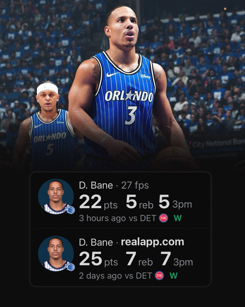 Desmond Bane is the first player in Magic history to have back-to-back playoff games with:

20+ PTS
5+ 3PM