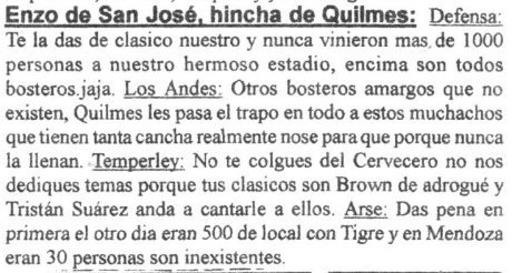 Porquettargasce's tweet photo. "Quilmes"

Por la opinión de hincha del Cervecero sobre sus clásicos rivales en la Revista Ascenso en 2009. https://t.co/fQmU41TylT